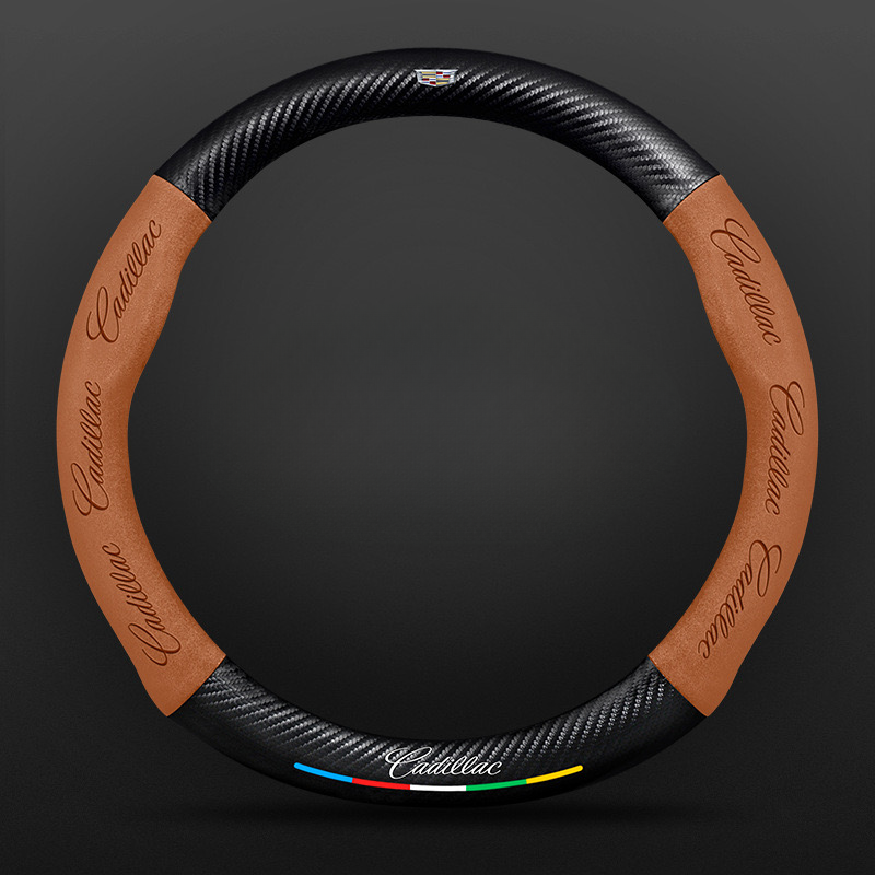 TrackVibe | Brown Carbon Suede Steering Wheel Cover – Anti-Slip & Wear-Resistant