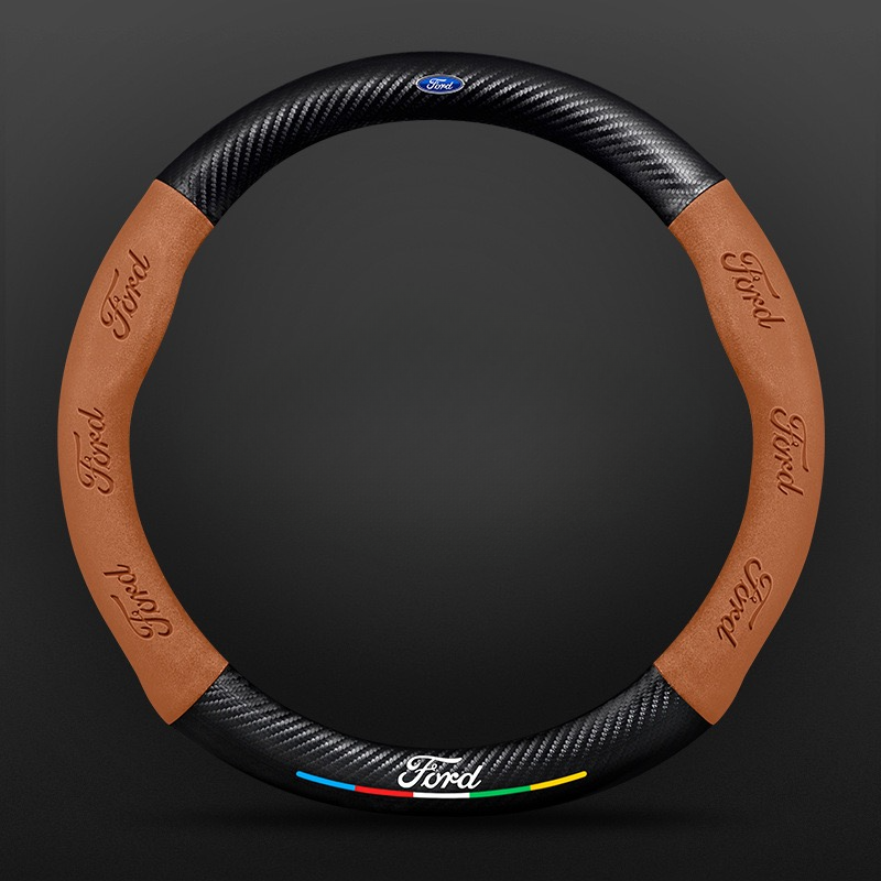 TrackVibe | Brown Carbon Suede Steering Wheel Cover – Anti-Slip & Wear-Resistant