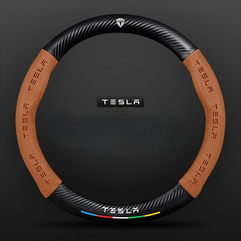 TrackVibe | Brown Carbon Suede Steering Wheel Cover – Anti-Slip & Wear-Resistant
