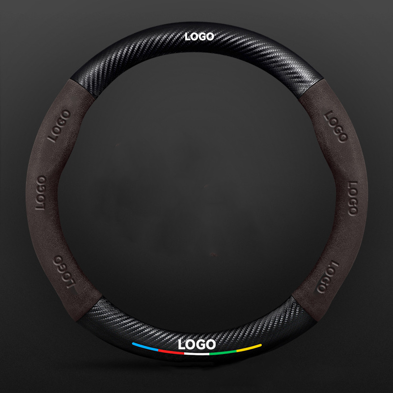 TrackVibe | Deep Brown Carbon Suede Steering Wheel Cover – Anti-Slip & Wear-Resistant