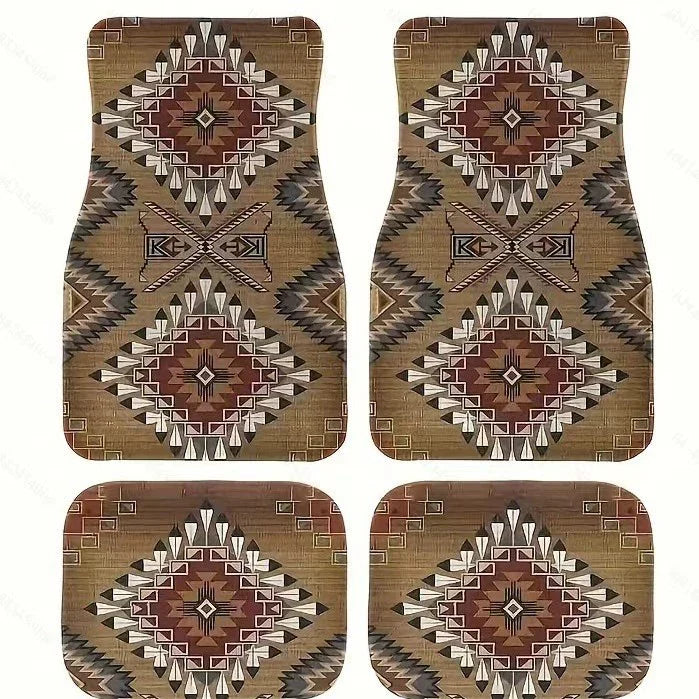 Ethnic Retro Style Car Floor Mats - Stain-Resistant & Easy to Clean