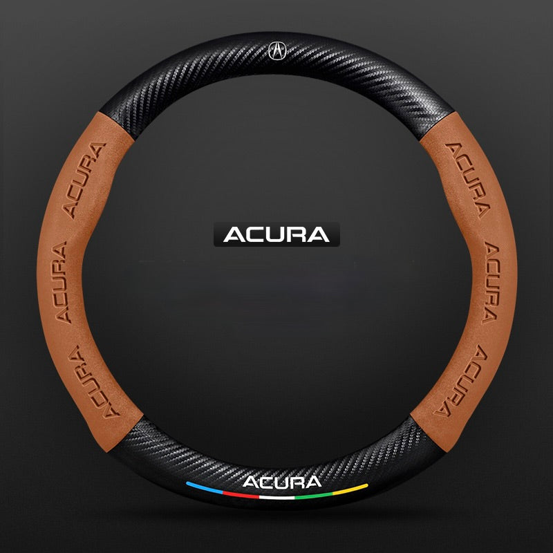 TrackVibe | Brown Carbon Suede Steering Wheel Cover – Anti-Slip & Wear-Resistant